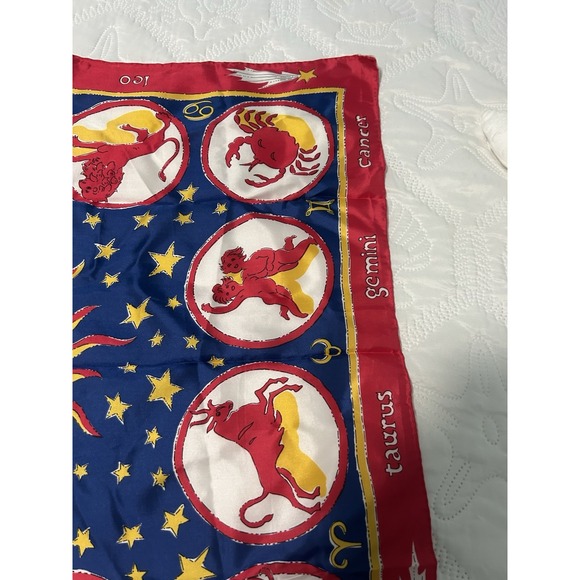 Vintage 1960s Zodiac Astrology Burmel Scarf red blue Gold Silk Celestial retro - Picture 6 of 8